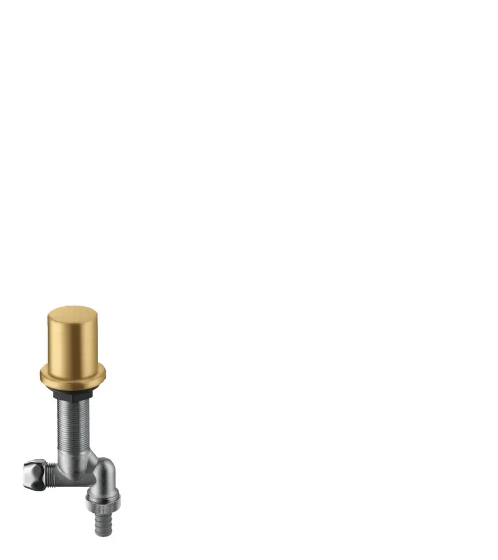Gerätesperrventil aus Metall mit goldfarbenem Oberteil und angeschlossener Rohrleitung, hergestellt von Hansgrohe.